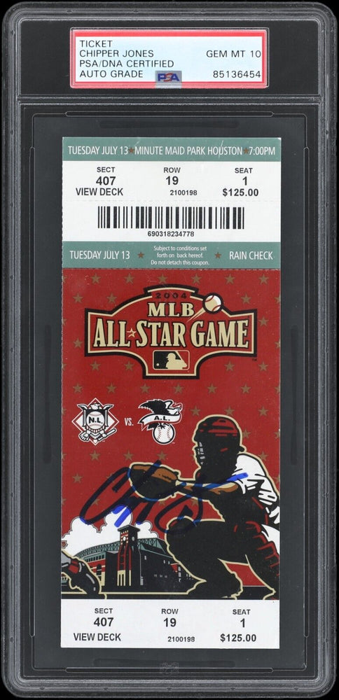 Chipper Jones Signed 2004 All Star Game Ticket PSA DNA 10 GEM MINT