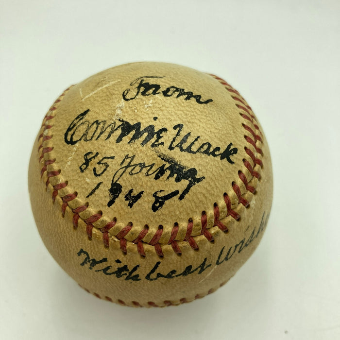 Connie Mack "85 Years Young 1948" Single Signed Baseball JSA COA