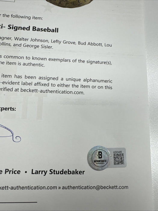 Babe Ruth, Honus Wagner, Abbott & Costello Signed Baseball Beckett COA