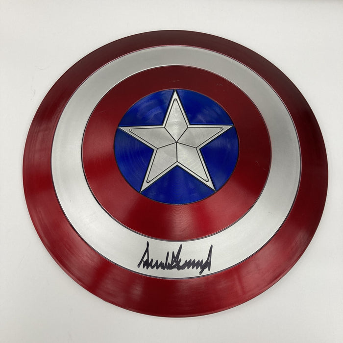 President Donald Trump Full Name Signed Large Captain America Shield  JSA COA