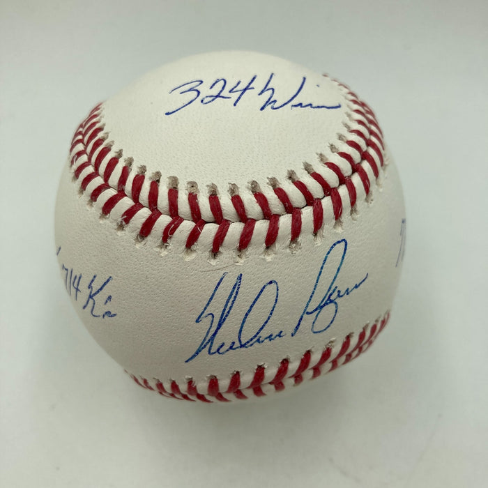 Nolan Ryan Signed Heavily Inscribed STAT Baseball PSA DNA Graded GEM MINT 10