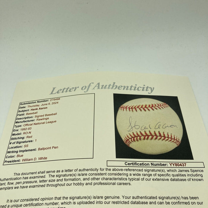 Hank Aaron Signed Official National League Baseball JSA COA