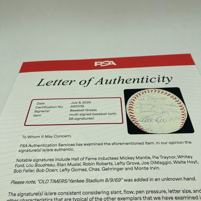 Mickey Mantle & Joe Dimaggio 1969 Old Timers Game HOF Signed Baseball PSA DNA