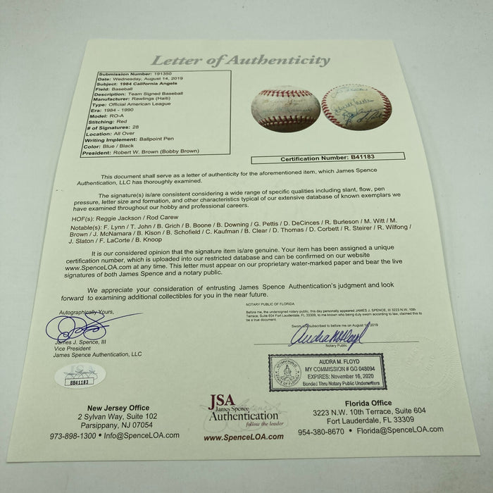 1984 California Angels Team Signed AMerican League Baseball Reggie Jackson JSA