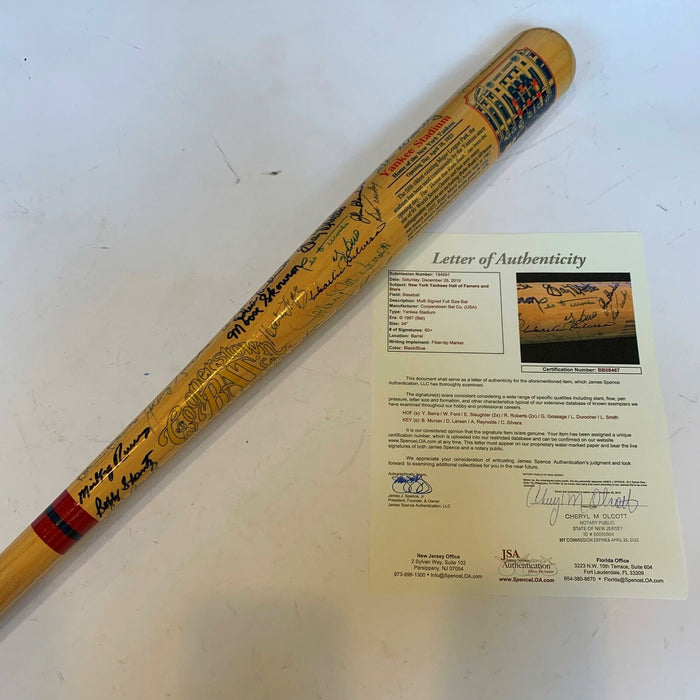 Stunning New York Yankees Legends & HOF Multi Signed Bat 60+ Signatures JSA COA