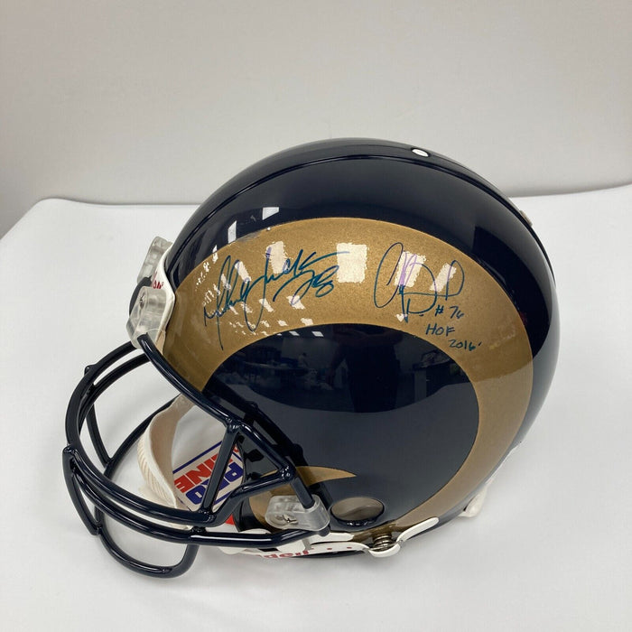 Kurt Warner Marshall Faulk Orlando Pace Signed St. Louis Rams FS Helmet JSA COA