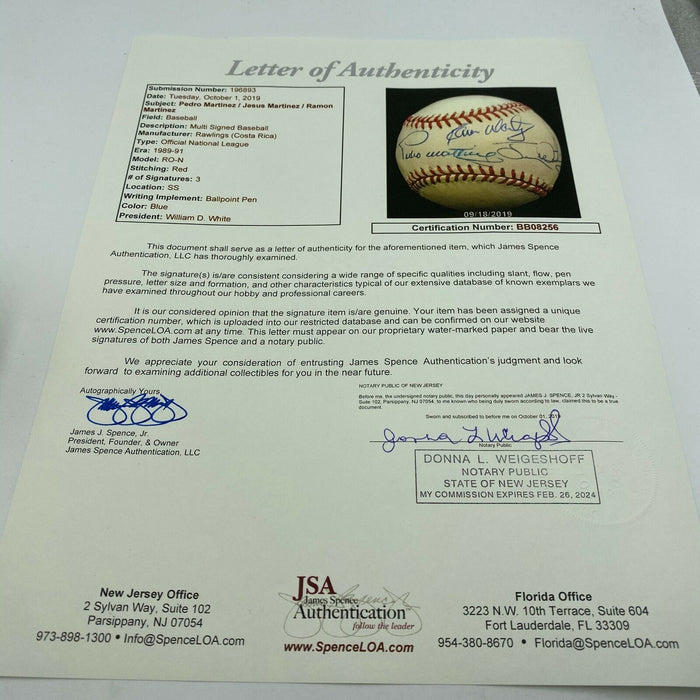 Pedro Martinez Ramon Martinez Jesus Martinez 3 Brothers Signed Baseball JSA COA