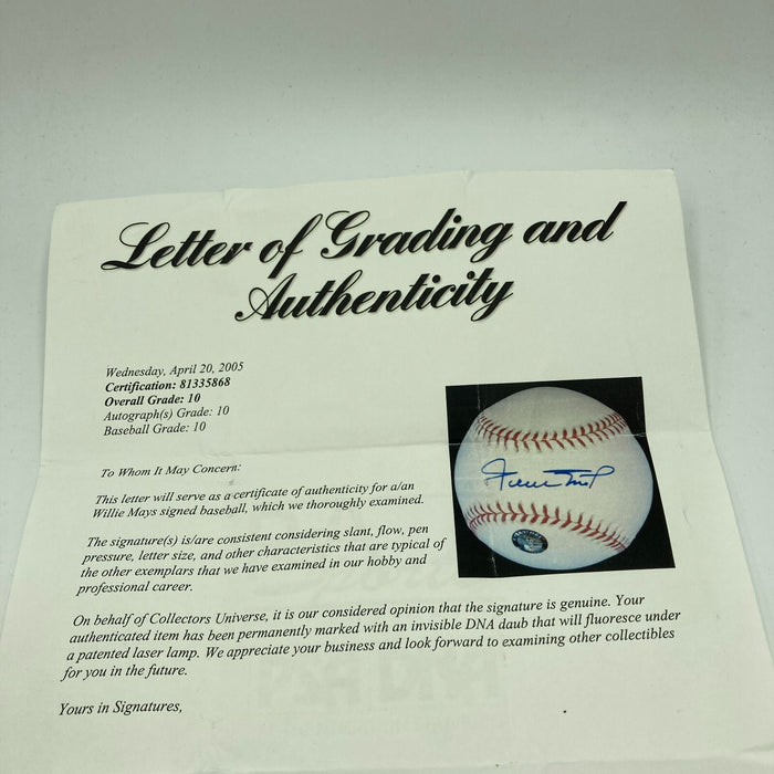 Beautiful Willie Mays PSA DNA Graded Gem Mint 10 Signed Major League Baseball