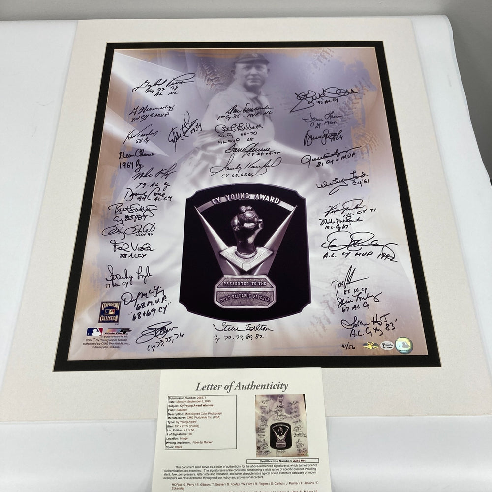 Beautiful Sandy Koufax Cy Young Winners Signed Huge 25x29 Photo 28 Sigs JSA COA
