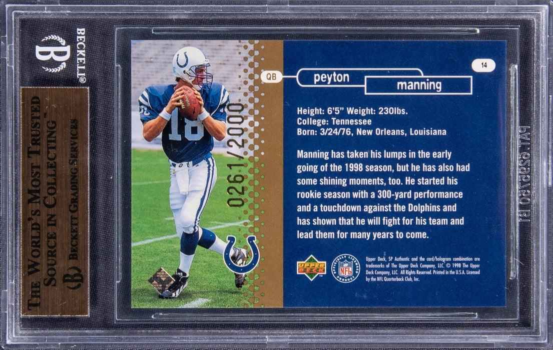 1998 Sp Authentic Peyton Manning RC #14 BGS 10 PRISTINE #261/2000 purchase price is 20k. This is transaction 2/2