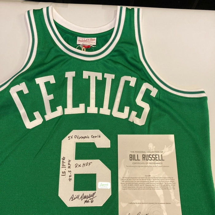 Bill Russell Signed Heavily Inscribed STATS Boston Celtics Jersey With JSA COA