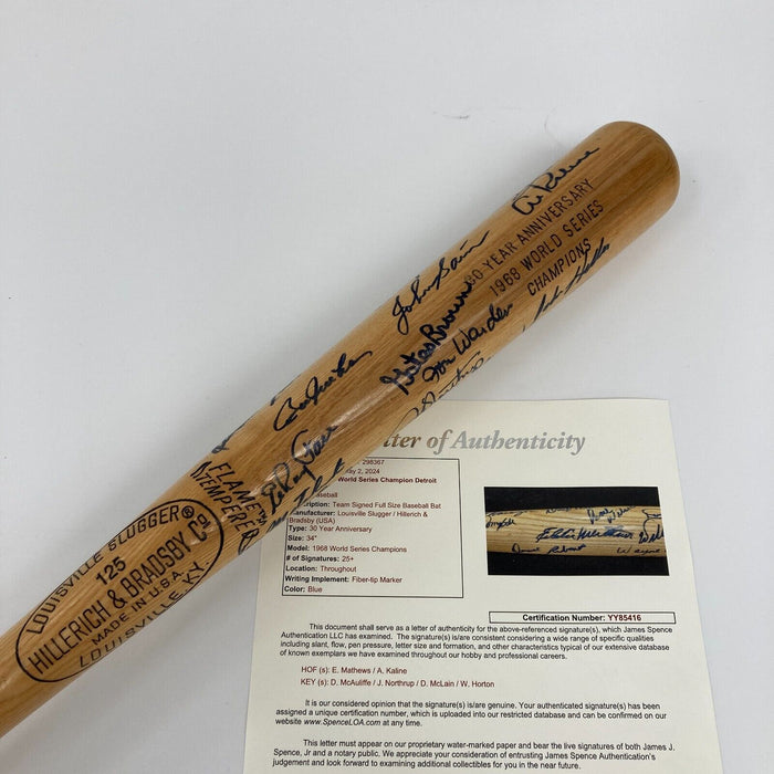 1968 Detroit Tigers World Series Champs Team Signed Baseball Bat JSA COA