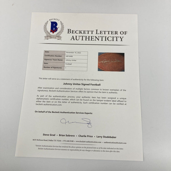 Johnny Unitas Signed Autographed Wilson NFL Game Football With JSA COA