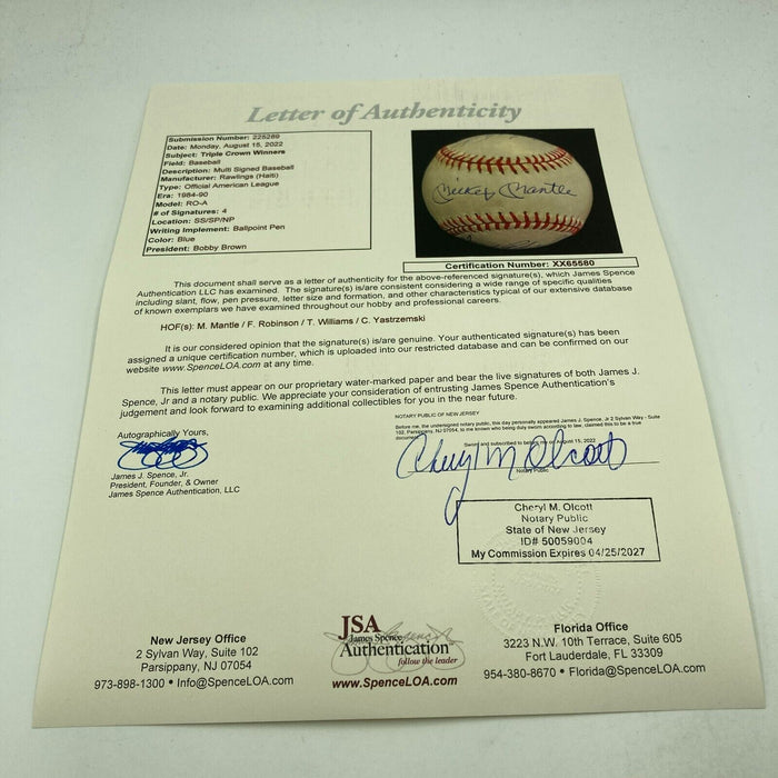 Mickey Mantle Ted Williams Carl Yastrzemski Triple Crown Signed Baseball