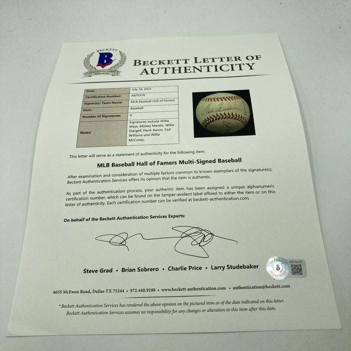 Stunning 1950's Mickey Mantle Ted Williams Willie Mays Signed Baseball Beckett