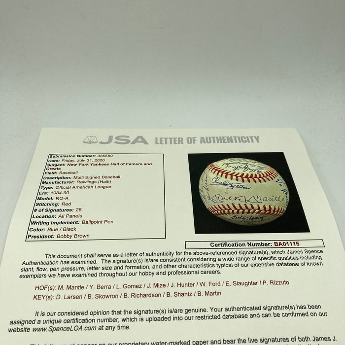 Mickey Mantle New York Yankees HOF Legends Multi Signed Baseball 28 Sigs JSA COA