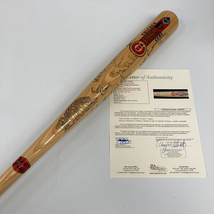 1969 Chicago Cubs Team Signed Baseball Bat 17 Sigs Ernie Banks 69/169 JSA COA