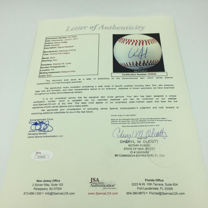 Aaron Judge Pre Rookie Signed 2014 Game Used Arizona Fall League Baseball JSA