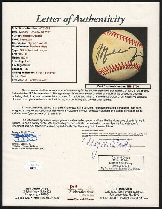Michael Jordan Signed 1980's Official National League Baseball JSA COA