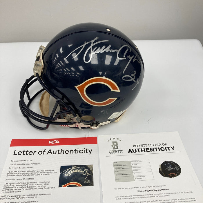 Walter Payton "Sweetness" Signed Chicago Bears Full Size Helmet PSA DNA & BAS