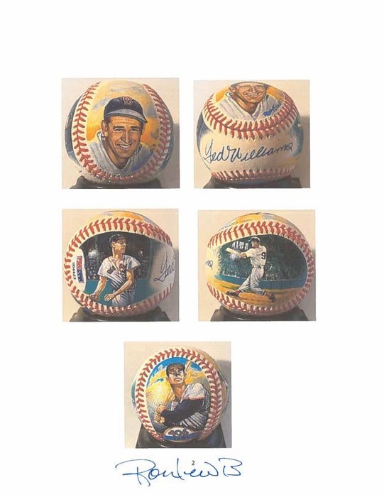 Beautiful Ted Williams Signed Ron Lewis Hand Painted Art Baseball JSA COA