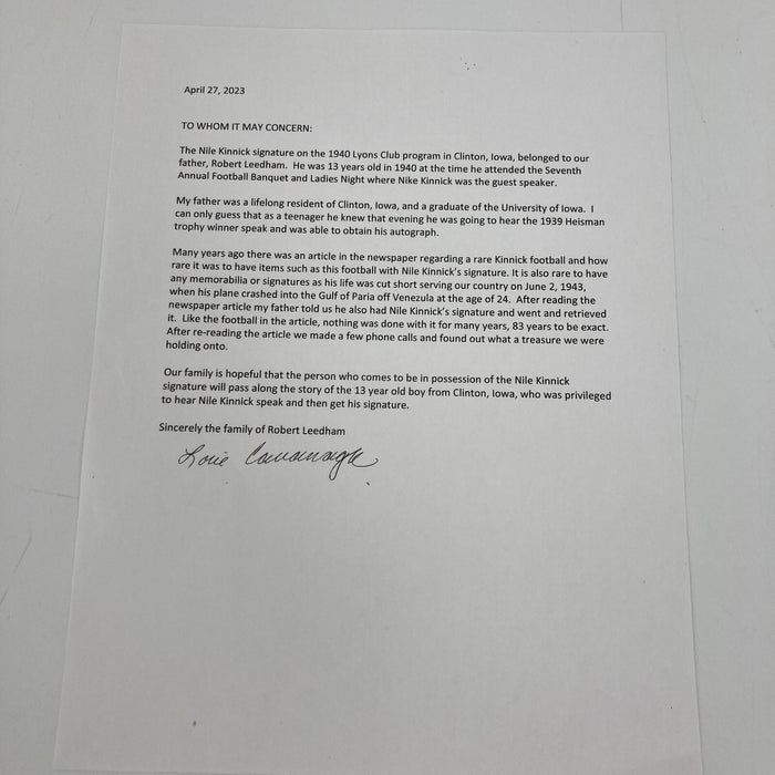 Nile Kinnick Signed 1940 Football Card Photo PSA DNA Heisman Trophy Winner RARE