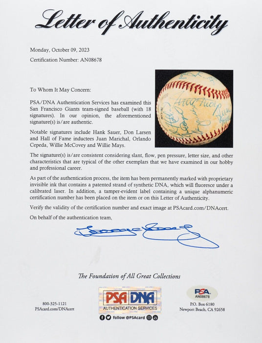 Willie Mays Willie Mccovey San Francisco Giants Legends Signed Baseball PSA