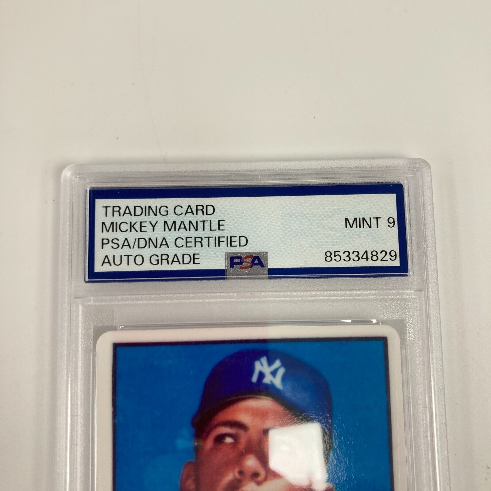mickey mantle graded baseball cards 1952 Topps Mickey Mantle Signed Porcelain Baseball Card RC PSA DNA 9 M — Showpieces Sports