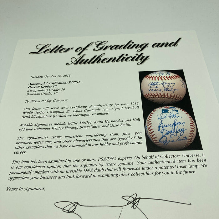 1982 St Louis Cardinals World Series Champs Team Signed Baseball PSA 10 GEM MNT