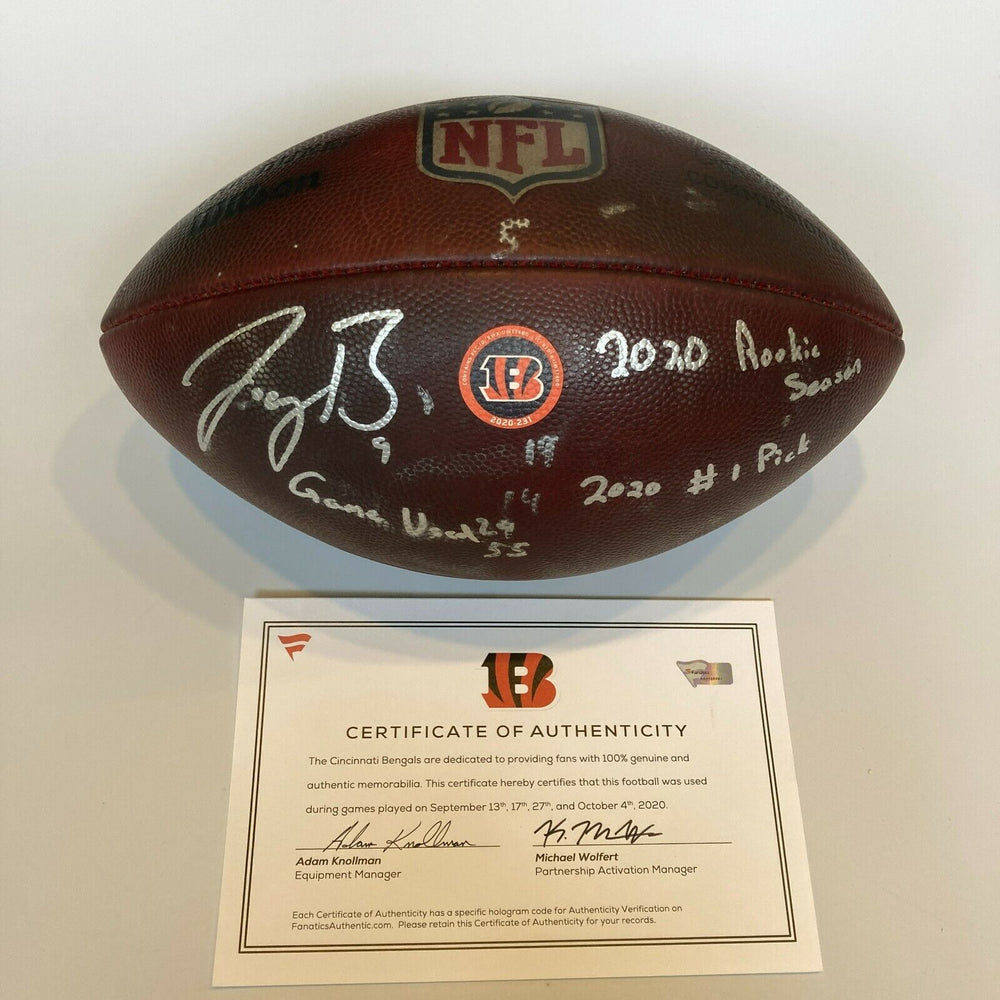 Joe Burrow Debut Game & First Touchdown Game Used Signed Football Fanatics COA