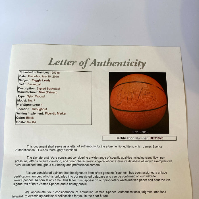 Rare Reggie Lewis Single Signed Nike Basketball Boston Celtics JSA COA
