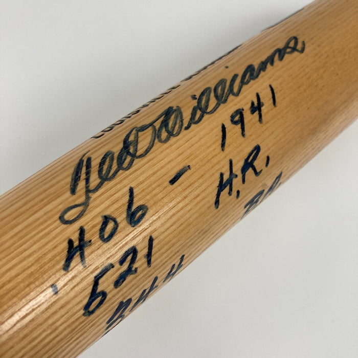 Ted Williams Signed Heavily Inscribed Career STAT Baseball Bat JSA COA