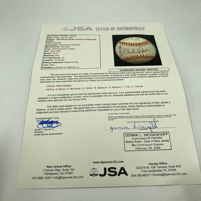 1979 Pittsburgh Pirates World Series Champs Team Signed NL Baseball JSA COA