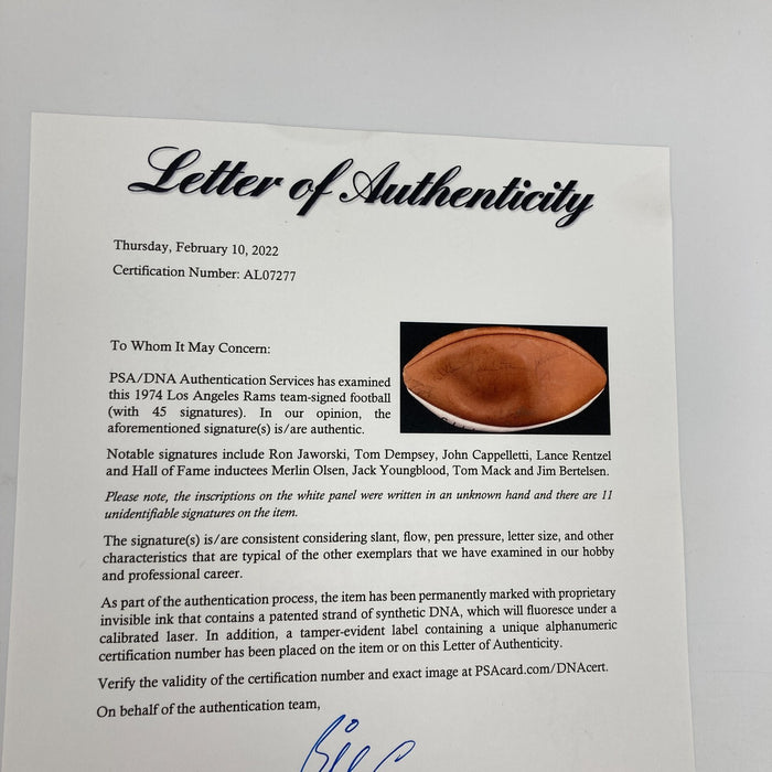 1974 Los Angeles Rams Team Signed Football 45 Sigs PSA DNA COA