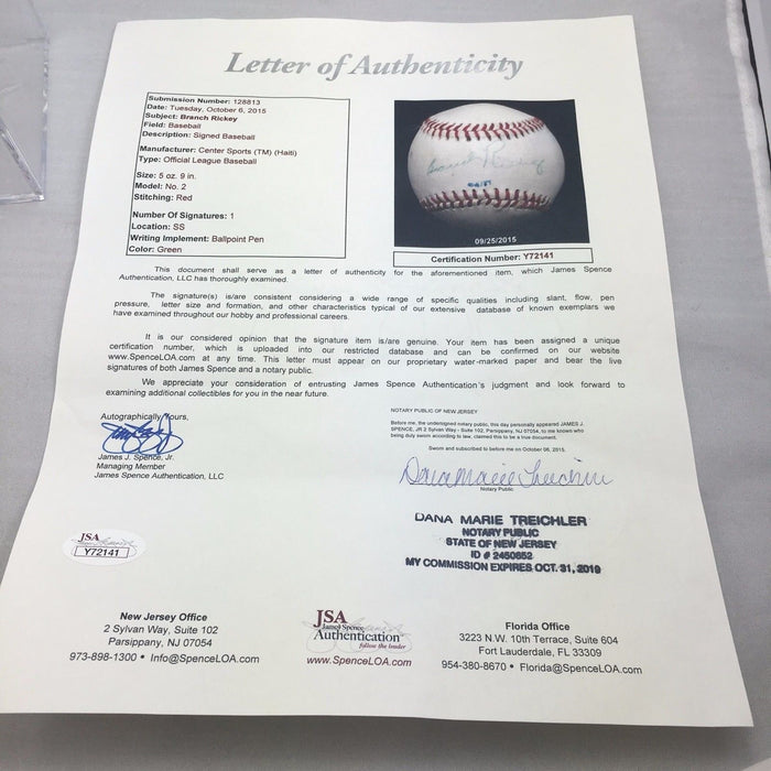 The Finest Branch Rickey Single Signed Autographed Baseball On Earth JSA COA