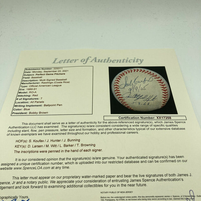 Sandy Koufax Perfect Game Pitchers Signed Baseball With Inscriptions JSA COA