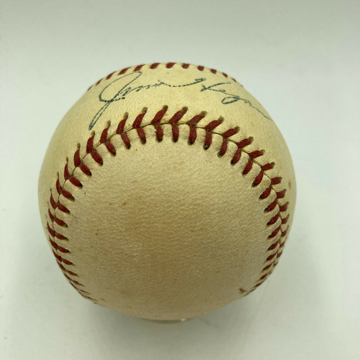 Beautiful Jim Hegan Signed 1950's American League Harridge Baseball PSA DNA COA