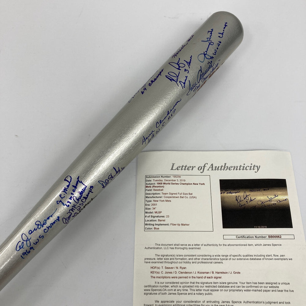 1969 New York Mets World Series Champs Team Signed Bat Nolan Ryan Tom Seaver JSA