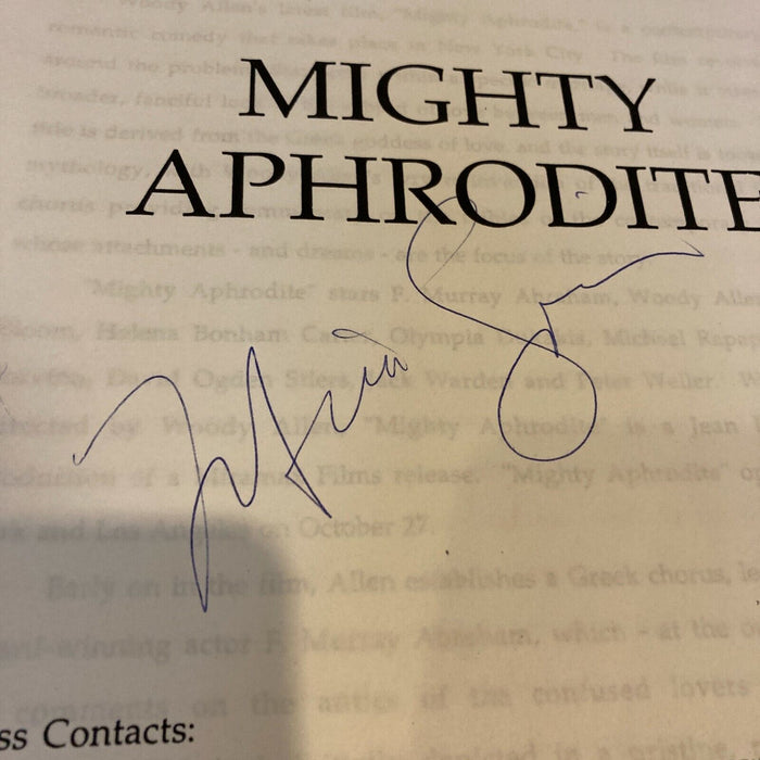 Mira Sorvino Signed Mighty Aphrodite Movie Script JSA COA