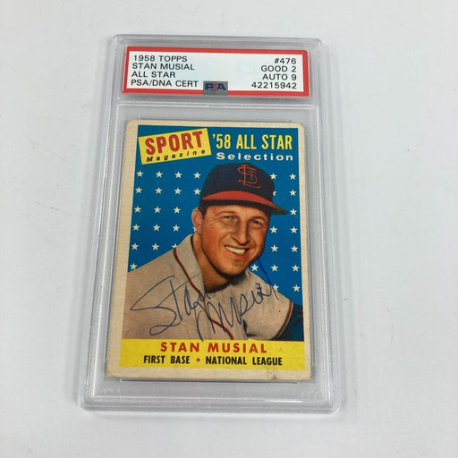 1958 Topps #476 Stan Musial, All Star Signed Card PSA/DNA MINT 9 Autograph