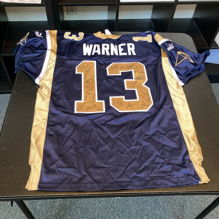 1999 St. Louis Rams Super Bowl Champs Team Signed Jersey Kurt Warner JSA COA