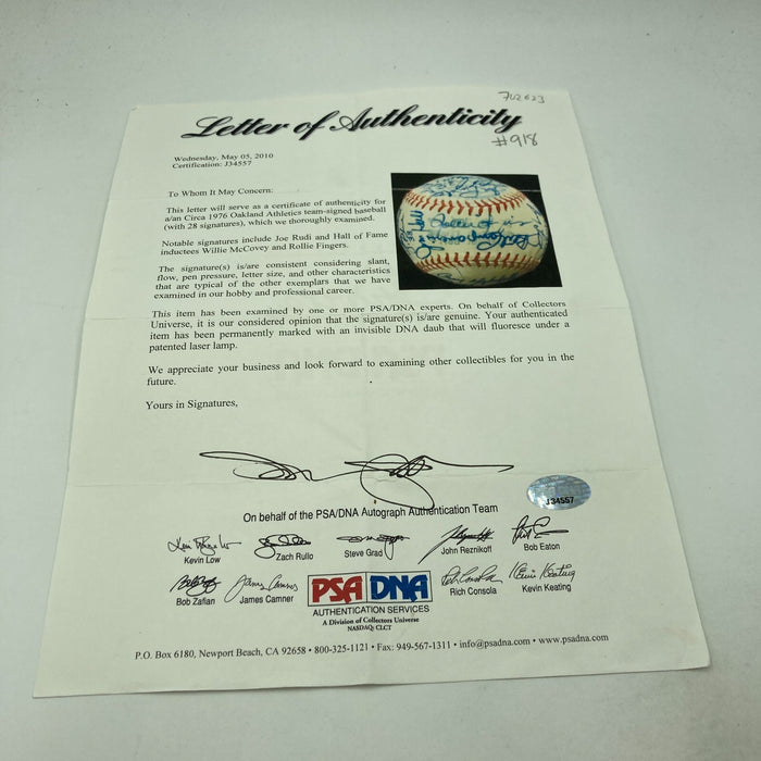 1976 Oakland A's Athletics Team Signed American League Baseball PSA DNA COA