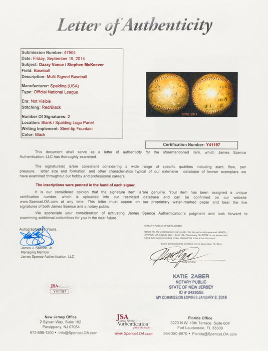 Dazzy Vance 1924 MVP Season Signed Official National League Baseball PSA DNA COA