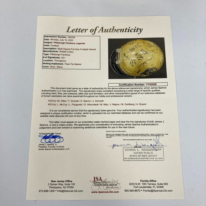 Pittsburgh Panthers Legends Multi Signed Game Helmet 30+ Sigs Dan Marino JSA COA