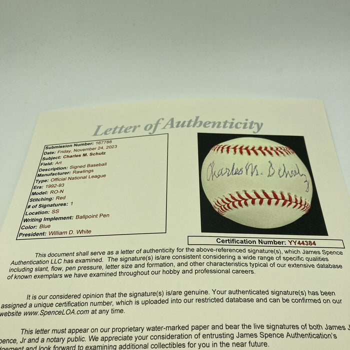 Charles M. Schulz Peanuts Single Signed National League Baseball With JSA COA