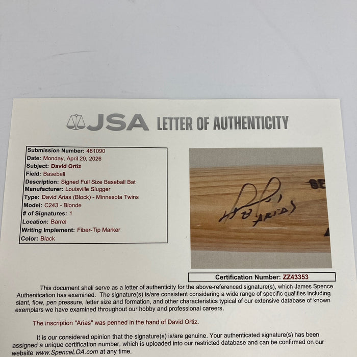 The Finest 1997 David Ortiz Rookie Signed Game Used Bat PSA DNA 9.5 1/1