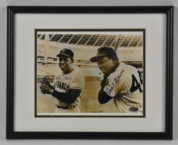 Willie Mays & Hank Aaron Dual Signed Autographed Framed 8x10 Photo Steiner COA