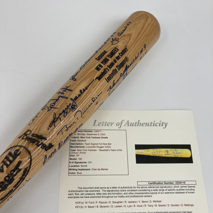 New York Yankees Legends Team Of The Century Multi Signed Baseball Bat JSA COA