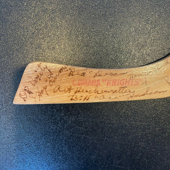 1941-42 Omaha Knights Team Signed Mini Hockey Stick AHA CHAMPIONS Johnny Holota