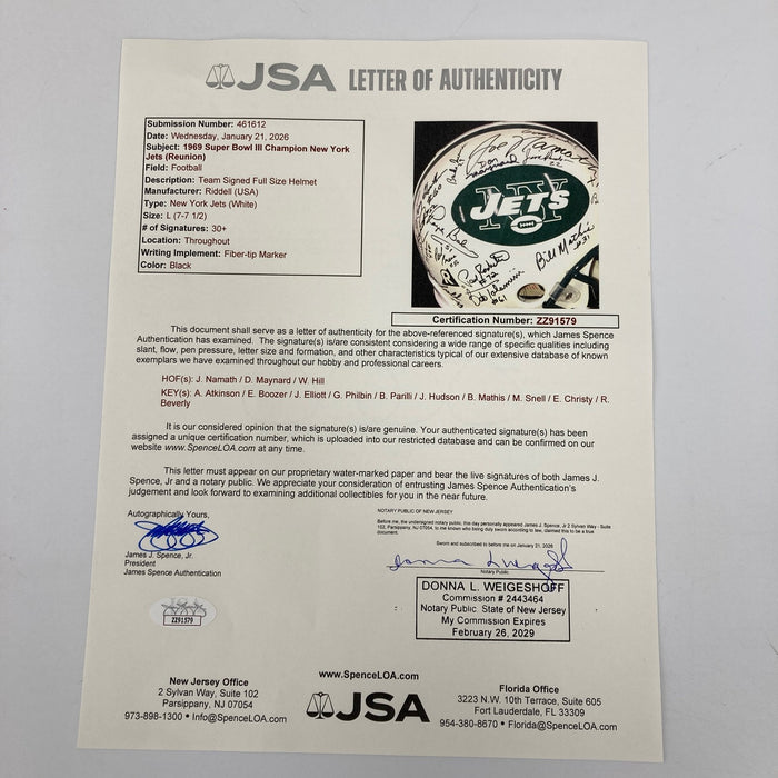 1969 New York Jets Super Bowl Champs Team Signed Authentic Game Helmet JSA COA